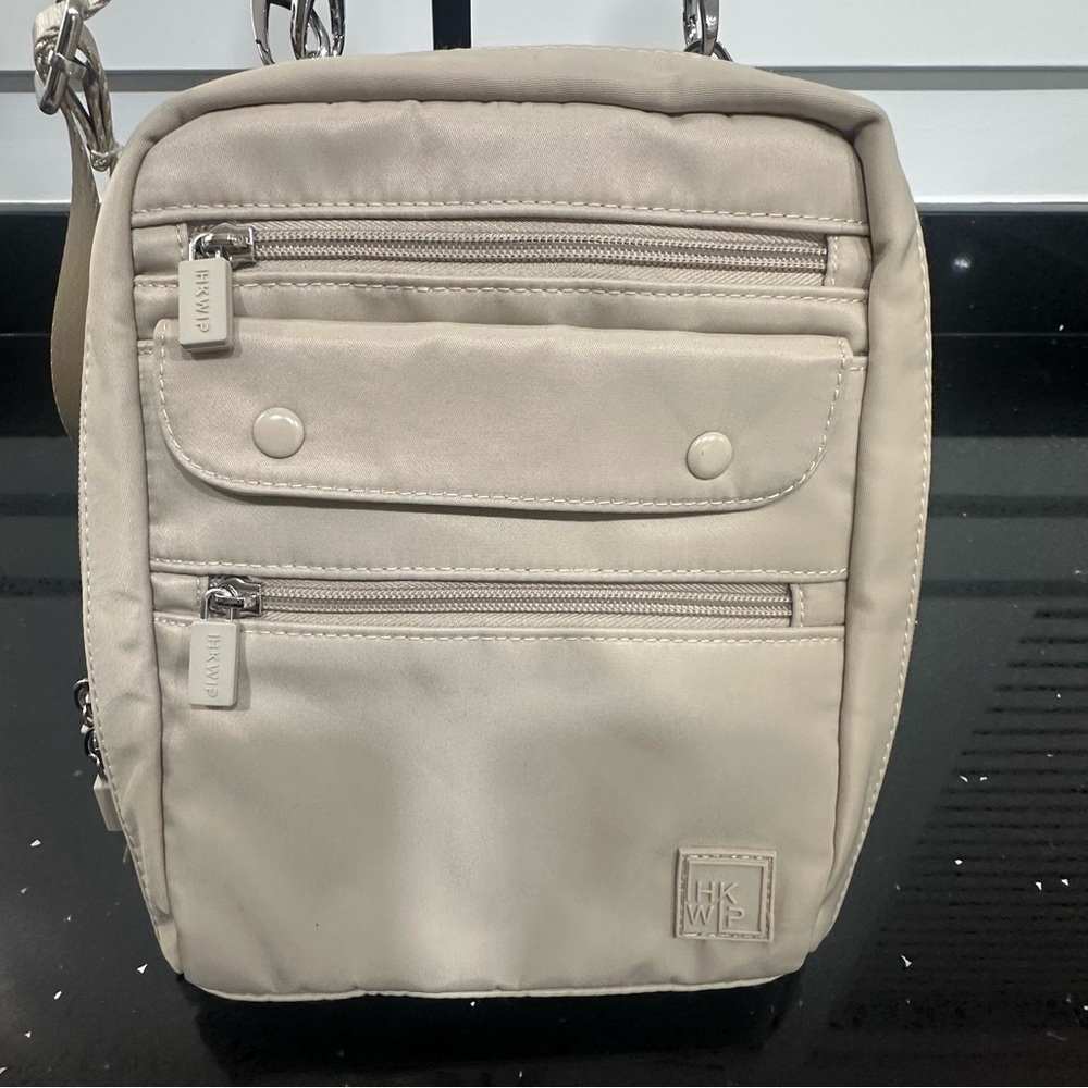 IHKWIP Nylon Multi-Pocket Everyday Essentials Crossbody Bag Tan Beige 2 straps - Picture 3 of 16